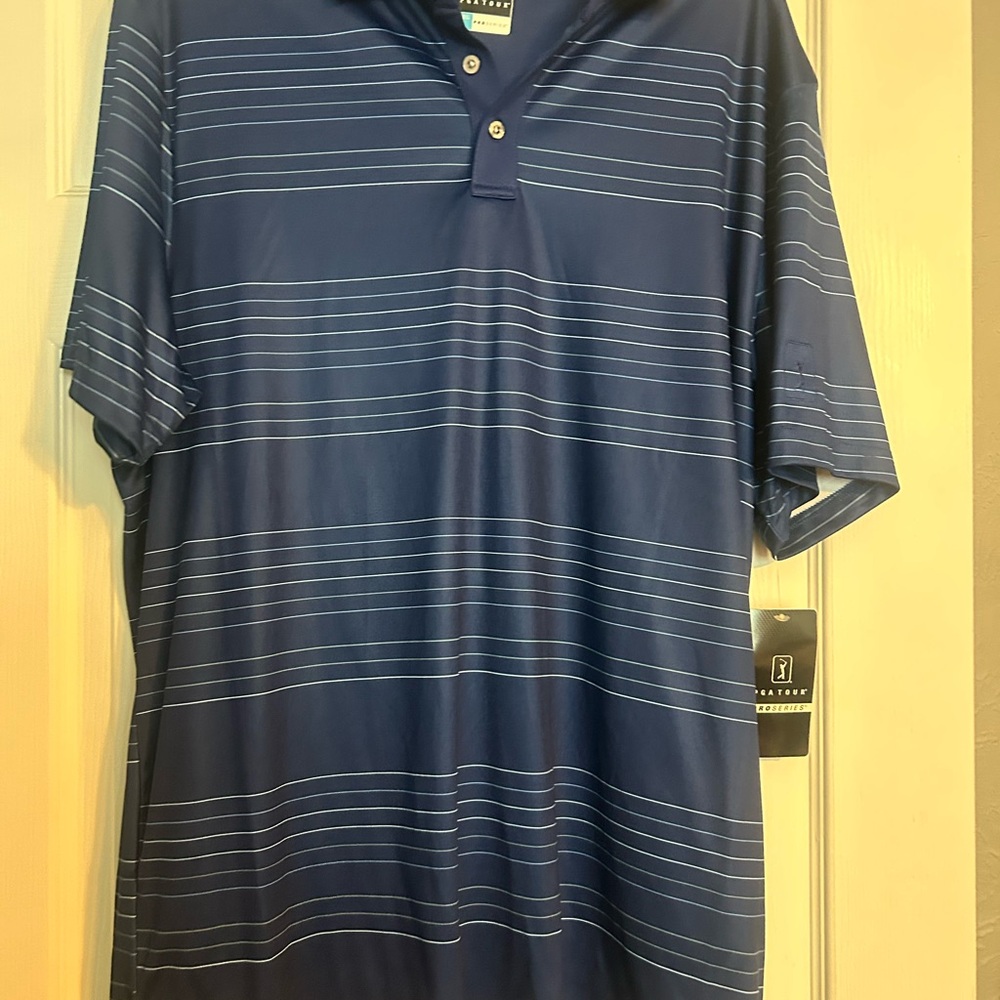 PGA Tour Navy Striped Polo Shirt